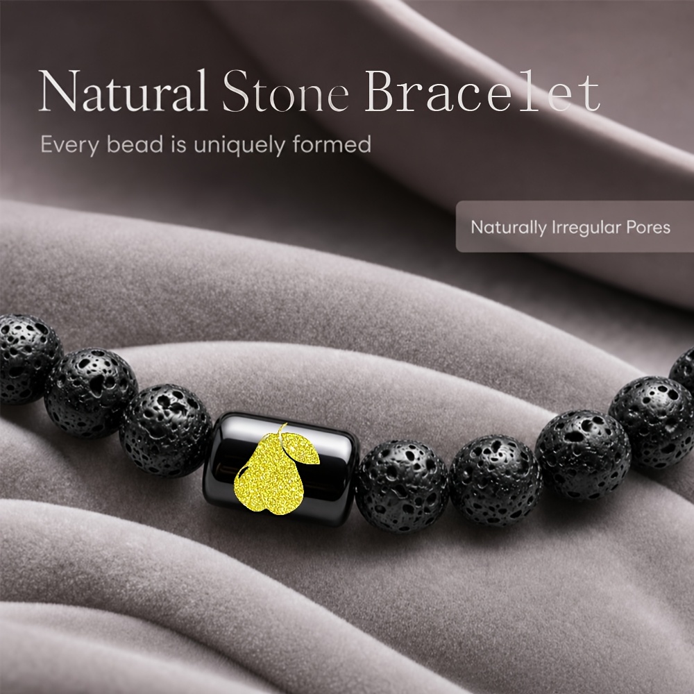 Natural Stone Beaded Bracelet with Golden Pear and Leaf